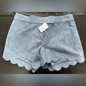 JCrew linen shorts, scalloped hem.